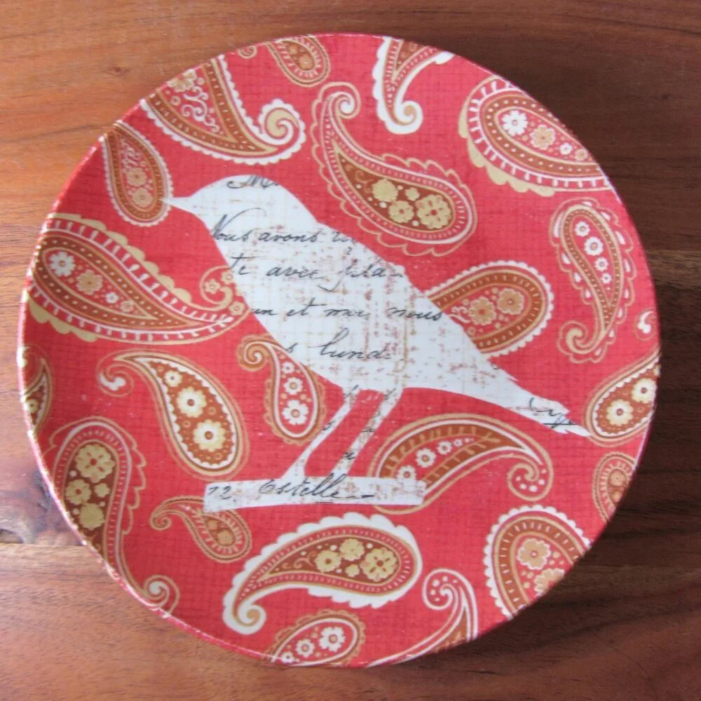 3 for $24 - pier 1 paisley bird red appetizer plate (W6361)